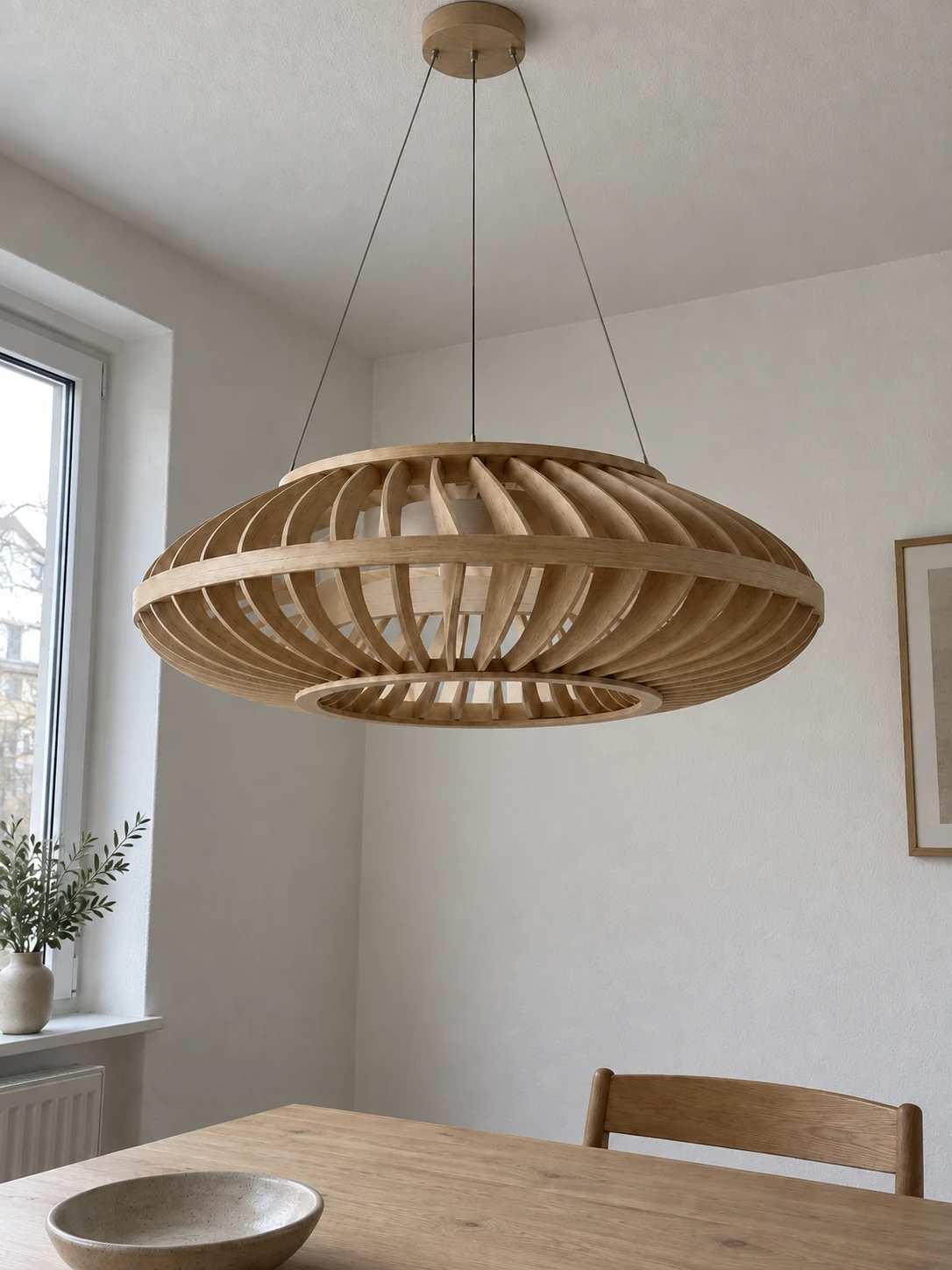 Aureole 90: wide, shallow shade with curved oak ribs